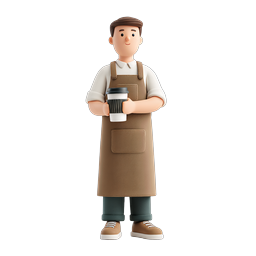 Friendly Barista Character with Coffee Cup 3D Icon