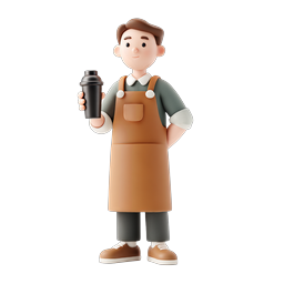 フレンドリーなバリスタの 3D キャラクターアイコン