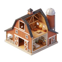 Isometrisches Scheunen-Querschnitt-Icon - 3D Bauernhaus-Illustration