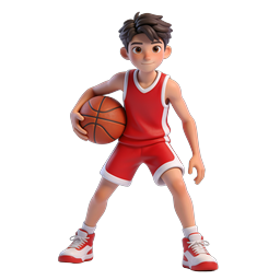 3D Basketball Player Character Icon - Sporty Cartoon Design