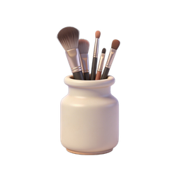 Elegant Makeup Brushes in Ceramic Pot Icon