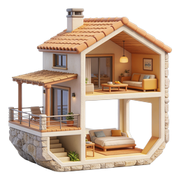 Realistisches 3D-Render-Icon eines Strandhaus-Puppenhauses