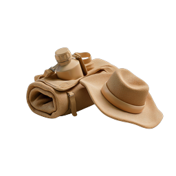 Beach Travel Essentials 3D Icon - Hat, Mat & Bottle