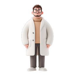 Icône de personnage 3D d'un homme barbu en blouse de laboratoire