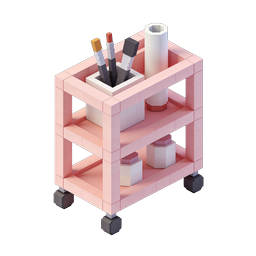 Icona 3D isometrica di carrello per salone di bellezza rosa