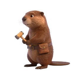 Adorable 3D Beaver Craftsman Character with Wooden Mallet