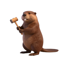 Cute 3D Beaver Holding Wooden Mallet Icon