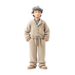 親しみやすいベレー帽の男性 3D キャラクターイラストレーション