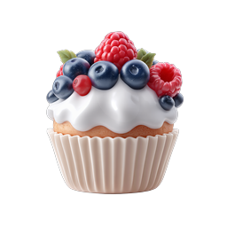 Berry Topped Cupcake 3D Icon - Sweet Dessert Illustration