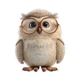 Cute Bespectacled Owl Icon - 3D Realistic Character