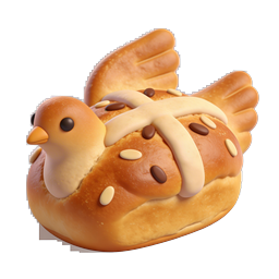 Icône de pain en forme d'oiseau | Illustration 3D de boulangerie festive