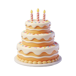 3D Birthday Cake Icon with Candles and Sprinkles