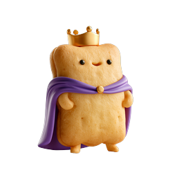 Cute Biscuit King Character with Purple Cape 3D Icon