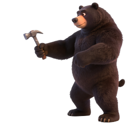 Friendly Black Bear with Hammer 3D Icon