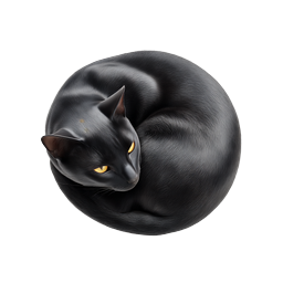 Black Cat Curled Up - Realistic Sleeping Cat Icon