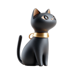 Elegant Black Cat Figurine Icon with Gold Collar