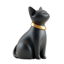 Elegant Black Cat Statue with Golden Collar Icon