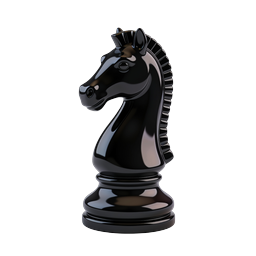 Black Chess Knight Piece Icon | 3D Glossy Chess Icon