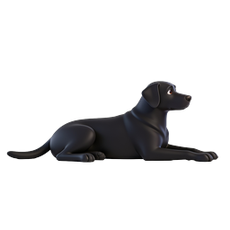 Icône 3D de chien labrador noir allongé
