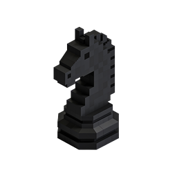 Black Voxel Knight Chess Piece Icon - 3D Block Style