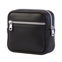 Black Leather Pouch Icon - Premium Zippered Bag