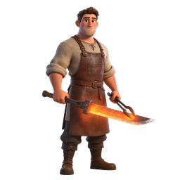 3D Blacksmith Character Icon with Glowing Sword
