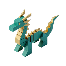 3D Block Dragon Icon - Geometric Voxel Style