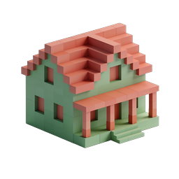 Icona 3D Casa a Blocchi Isometrica - Verde Pastello e Corallo