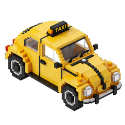 ไอคอนรถแท็กซี่สีเหลืองสไตล์บล็อก | การขนส่งแบบ 3D Voxel