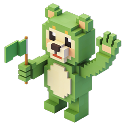Cute Blocky Bear Character with Green Flag - 3D Voxel Icon