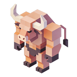 Isometric Blocky Bull 3D Icon - Voxel Style