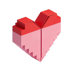 3D Blocky Heart Icon - Isometric Voxel Love Symbol