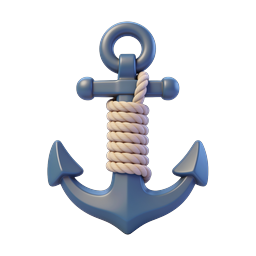 Blue Nautical Anchor 3D Icon with Rope Detail