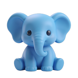Icona 3D in argilla di un adorabile cucciolo di elefante blu