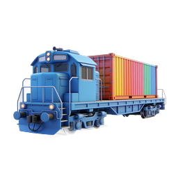 Blue Cargo Train Locomotive with Colorful Container Icon