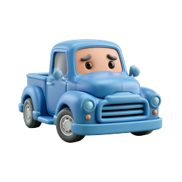 Cute Blue Cartoon Pickup Truck Character Icon