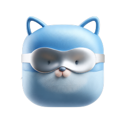 Süßes blaues Katzen-Augenbinden-Icon - Adorables 3D-Maskottchen