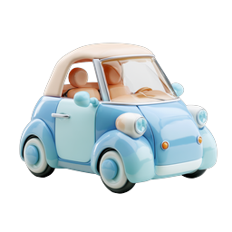 Cute Blue Convertible Car Icon - 3D Toy Style
