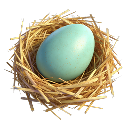 Blue Egg in Straw Nest - Realistic 3D Icon