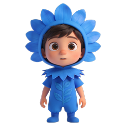 Blue Flower Boy 3D Character Icon | Cute Clay Style Mascot