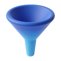 Icono de embudo azul 3D para ventas y marketing