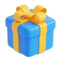 3D Blue Gift Box with Yellow Ribbon Bow Icon