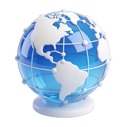 Blue Glass 3D Globe Icon with White Continents