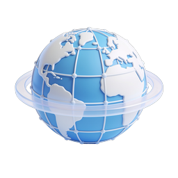 3D Blue Globe Earth Icon with Orbital Ring