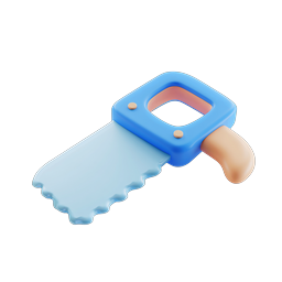 Blue Handle Saw Tool Icon - 3D Clay Style