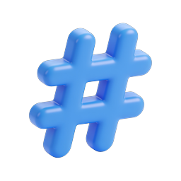 Blue 3D Hashtag Icon for Social Media & Tagging