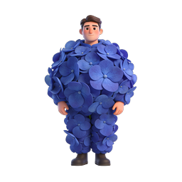 Blue Hydrangea Flower Character 3D Icon