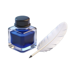 Blue Ink Bottle with White Quill Pen Icon