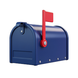 Icono de buzón azul con bandera roja – diseño realista 3D