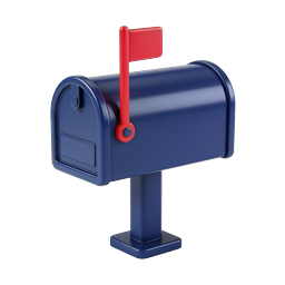 Blue Mailbox Icon with Red Flag - 3D Rendered